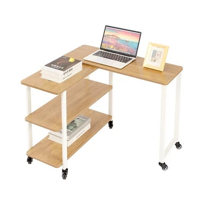 Свободно вращающийся на 360° диван боковой столик для закусок для домашнего офиса, светлый дуб - Изображение 1 из 4