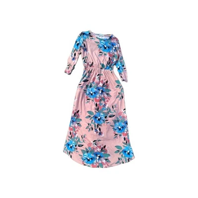 Womens Size Medium M Maxi Dress Reb & J 220 Floral 3/4 Sleeve Knit Made In USA - Image 1 of 4