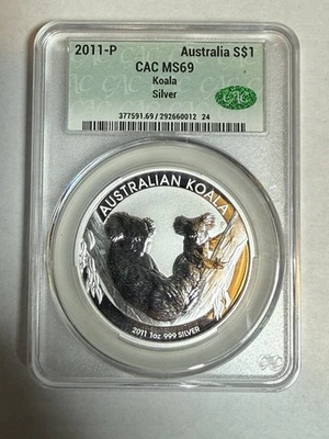 Koala de plata Australia 2011-P $1 - 1 oz Troy Plata fina .999 - CAC MS 69 Foto 1 de 2