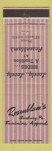 Matchbook Cover - Rosenblum's Women's Clothes Sunbury PA - Picture 1 of 1