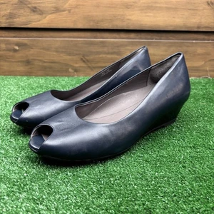SAS Scarlett Peep Toe Wedge Sandals Black Soft Leather Women’s 9 Made in Italy - Picture 1 of 22