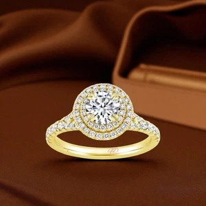 Anillo de boda para mujer diamante 0,93 quilates IGI Lab Grown corte redondo oro amarillo de 14 quilates - Imagen 1 de 11