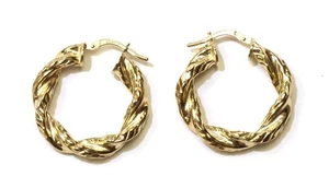 925 sterling silver yellow gold plated twist hoop huggie earrings 3.5g 1 inch - Picture 1 of 3