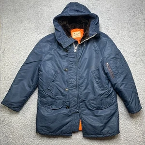 Vintage Parka Land N Lakes Mens L Blue Talon Zip Distressed Winter Warm Faux Fur - Picture 1 of 12