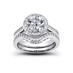 Anillo con halo de diamantes naturales redondos certificados F SI1 1,71 quilates con banda a juego - Imagen 1 de 4