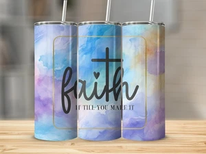 Vaso de metal delgado Faith It Til You Make It Christian 20 OZ con tapa y pajita - Imagen 1 de 1