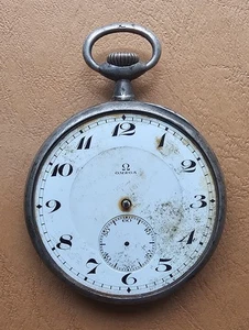 Omega 47,9 mm pocket watch not working for restore/parts no plexi plata silver - Picture 1 of 7