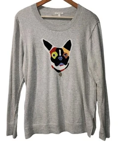 Lisa Todd Französische Bulldogge Frenchie Patchwork Abstrakt Pullover Anthropologie Large - Bild 1 von 4