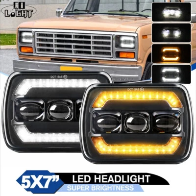 7X6 zoll LED Scheinwerfer DRL Hi/Lo Abblend Fernlicht Für Ford F150 Bronco 78-86 - Bild 1 von 4