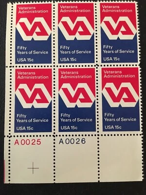 See Photos Scott1825 US Stamp 1980 15c Veterans Administration Block of 6 - Image 1 of 2