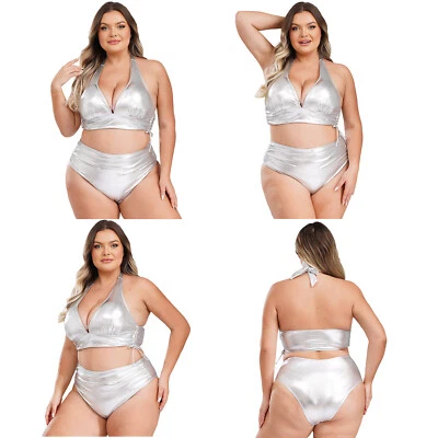 Damen Badeanzug Plus Size Top Mit String Leder BH Und Slips Sexy Bademode Party - Bild 1 von 4