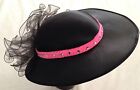 Pink Black With Net 22" Fancy Brim Hat Cap With Rhinestones