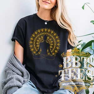 Golden Mandala Yoga Top - Sacred Geometry Enlightenment Lotus Tee | DTG Graphic - Picture 1 of 12