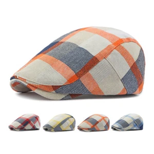 Men Newsboy Flat Caps Multicolor Check Plaid Vintage Beret Hat Adjustable Casual - Picture 1 of 14