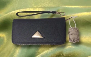 NWT Alyssa Bags Vegan Saffiano Leather Double Zippered Wristlet Wallet Black - Bild 1 von 11
