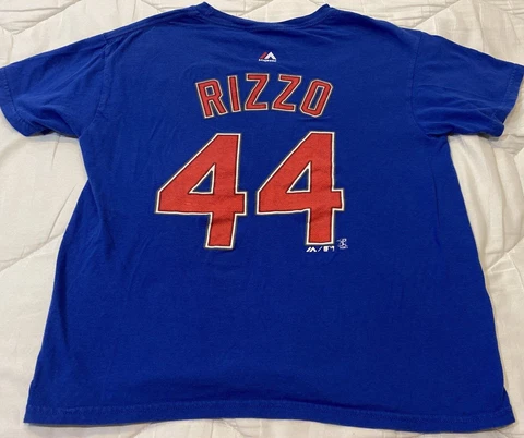 Youth MLB Majestic Chicago Cubs Anthony Rizzo Jersey #44 TShirt Tee M 10-12 Blue Cover