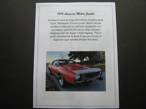 1974 AMC Javelin + AMX factory cost/dealer retail pricing for vehicles & options - Picture 1 of 2