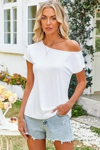 Women's Crew Neck Ribbed Fitted Shirt Basic Short Sleeves Summer T Shirt Tops - Picture 1 of 2