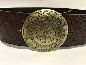 Damen Gürtel Braun Gr.90cm 75mm breit, Schnalle mit MOTIV RETRO Vintage # E581 - Bild 1 von 5