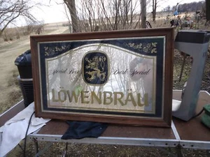 Vintage 80’s Lowenbrau Special Beer Dark Special Framed Vintage Bar Sign Mirror - Picture 1 of 3