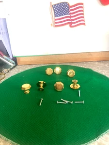 SOLID BRASS BRIGHT FINISH DRESSED KNOBS SET OF 7 OCTAGON WITH SCREWS - Picture 1 of 8