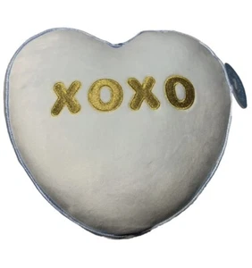"XOXO" Lt. Blue with Gold Letters Soft Plush Heart Valentine's Day Small Pillow - Picture 1 of 1