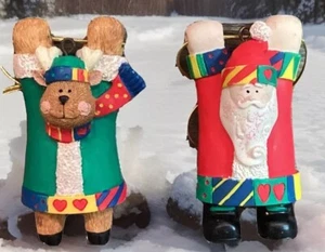 Par de decoraciones de polímero de arcilla de Papá Noel de renos de Navidad de colección - Imagen 1 de 8
