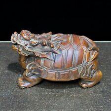 Collectible Old Boxwood Japanese Netsuke Wealth Dragon Turtle Vintage Statue