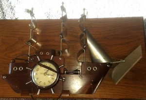 United Clock Corp Brooklyn NY Model 810 Wooden Clipper Ship Mantel Clock WORKS - Picture 1 of 8