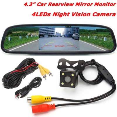 4LEDs Night Vision Waterproof Backup Camera + 4.3" Car Rear View Mirror Monitor - Image 1 of 4