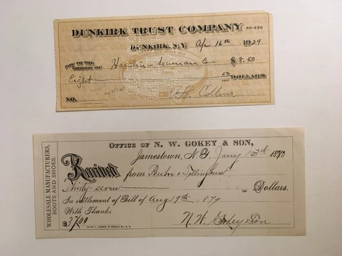 ( 2 ITEMS ) JAMESTOWN DUNKIRK GOKEY  BOOTS W MAP NEW YORK CHECK RECEIPT DRAFT Cover