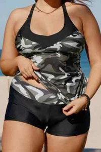 Womens Camouflage Tankini Swim Set with Crisscross Back Sizes 26-28 & 30-32 - Picture 1 of 4