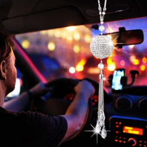 Adorno colgante con dije de bola de discoteca de cristal blanco para espejo retrovisor de automóvil - Imagen 1 de 10