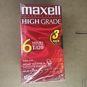 Maxell High Grade T-120 Sealed 3 Pack Blank 6 Hour VHS Video Cassette Tapes NEW - Picture 1 of 5