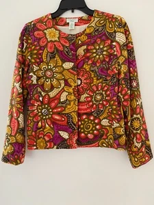 Laura Ashley PM 100% cotton colorful large floral print w/sequins lined preowned - Picture 1 of 3