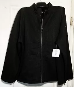 Onque Women Full zipper Knit Jacket 2X textured Pattern Topper shirt black New - Picture 1 of 5