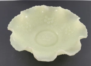 Vintage Fenton Custard Satin Ruffled Edge Glass Candy Dish 10" Stamped - Picture 1 of 2
