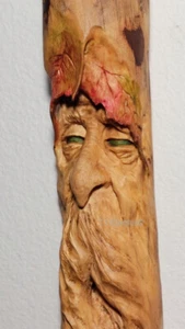 Carving Woodspirit Old Man Wizard Tree Face Leaves Ooak - Picture 1 of 5