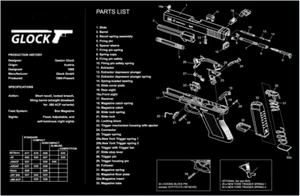 "Alfombra de armero de goma de limpieza de pistola con diagrama de pistola Glock instrucción 11""x17" - Imagen 1 de 2