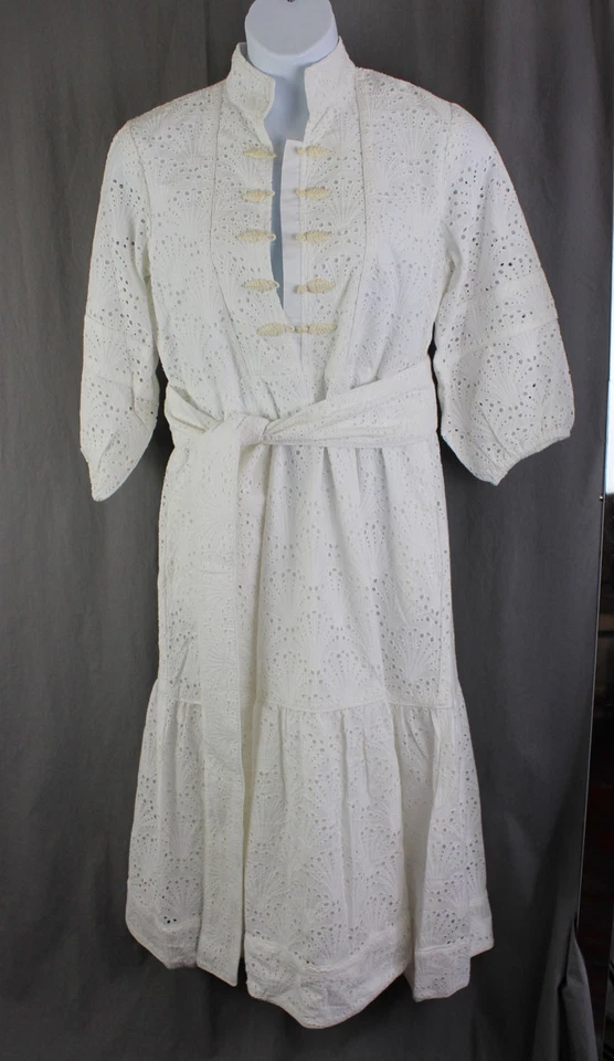 Vestido midi La Vie Style House nuevo con etiquetas para mujer blanco beige algodón ojales cuello falso L Foto 1 de 4