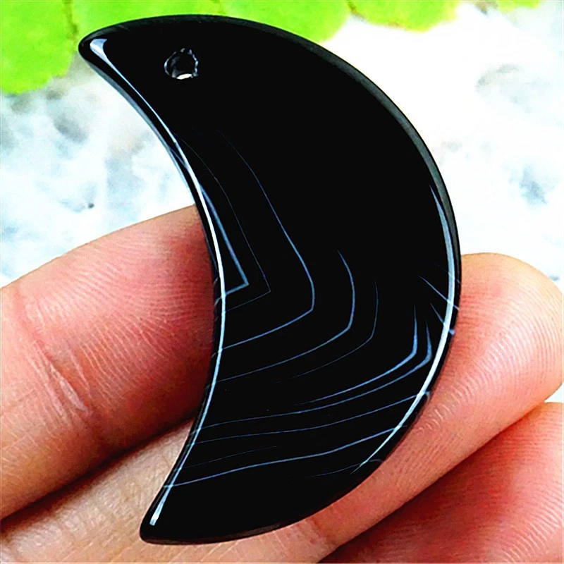 X36720 39x18x4mm Rayas Negro/Blanco Ágata Media Luna Colgante Cuentas Foto 1 de 1