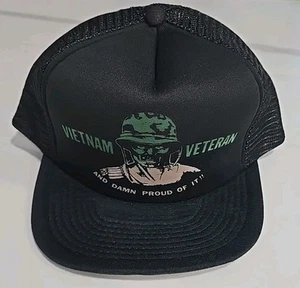 Vintage Vietnam Veteran & Damn Proud Of It Mesh Trucker Snapback Cap Hat BRANDED - Picture 1 of 9