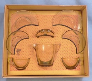 Akro Agate Play Time Tea Set Amber Depression Glass in Orig Box Vintage Child's - Picture 1 of 9