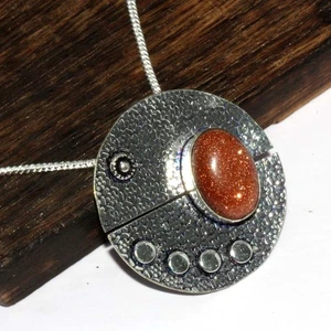 925 Silver Plated Outstanding Sandstone Necklace Jewelry Size 16" GW - Picture 1 of 3