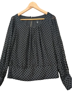 Блузка White House Black Market размер 6 черная в горошек с прозрачными рукавами рабочая одежда - Изображение 1 из 4