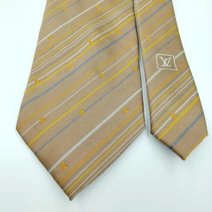 Louis Vuitton Necktie Tie 100% Silk Gold Color Monogram 3.5 inches From Japan - Picture 1 of 24