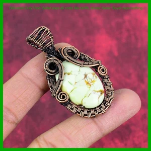 Halloween Deal Lemon Chrysoprase Gemstone Copper Wire Wrapped Pendant Jewelry - Picture 1 of 6
