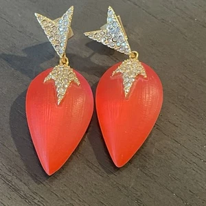 ALEXIS BITTAR RED LUCITE AND CRYSTAL DANGLING POST EARRINGS RETIRED - Picture 1 of 5