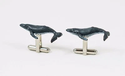 Abotoaduras de baleia jubarte--mundo marinho oceano natureza aquática animal  - Imagem 1 de 4