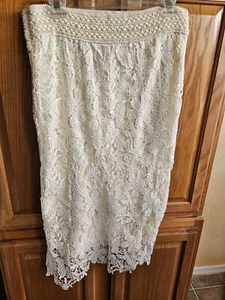 Lara Moda Pizzo Gonna Uncinetto Avorio Disegno Floreale Sopra Fodera Fascia Elastica L - Foto 1 di 15